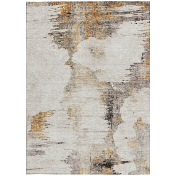 Homeroots 3' Elegant Beige Ivory And Taupe Abstract Washable Area Rug For Indoor And Outdoor Spaces 5' X 8' Polyester 582657