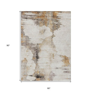 Homeroots 3' Elegant Beige Ivory And Taupe Abstract Washable Area Rug For Indoor And Outdoor Spaces 5' X 8' Polyester 582657
