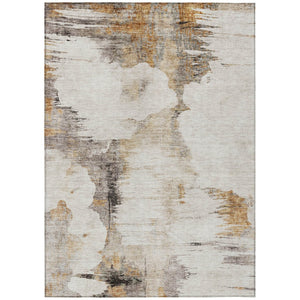 HomeRoots 5' Abstract Area Rug in Beige, Ivory, and Taupe - Durable, Machine Washable for Indoor & Outdoor Use 5' X 8' 582657