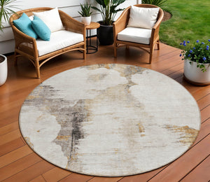 Homeroots 3' Elegant Beige Ivory And Taupe Abstract Washable Area Rug For Indoor And Outdoor Spaces 8' Round Polyester 582658