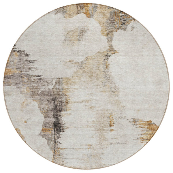 HomeRoots 5' Abstract Area Rug in Beige, Ivory, and Taupe - Durable, Machine Washable for Indoor & Outdoor Use 8' Round 582658