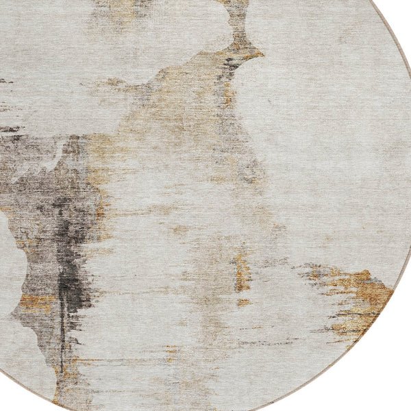 Homeroots 3' Elegant Beige Ivory And Taupe Abstract Washable Area Rug For Indoor And Outdoor Spaces 8' Round Polyester 582658