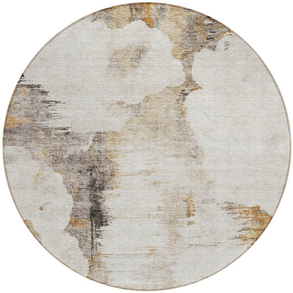 Homeroots 3' Elegant Beige Ivory And Taupe Abstract Washable Area Rug For Indoor And Outdoor Spaces 8' Round Polyester 582658