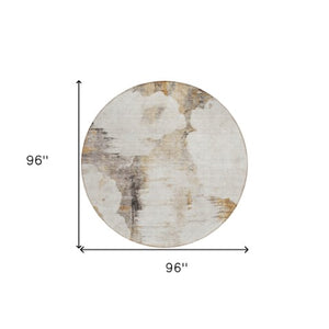 Homeroots 3' Elegant Beige Ivory And Taupe Abstract Washable Area Rug For Indoor And Outdoor Spaces 8' Round Polyester 582658