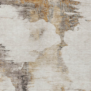 Homeroots 3' Elegant Beige Ivory And Taupe Abstract Washable Area Rug For Indoor And Outdoor Spaces 9' X 12' Polyester 582660