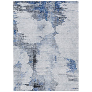 HomeRoots 5' Navy Blue and Ivory Abstract Area Rug - Durable, Washable Indoor/Outdoor Design for Modern Spaces 5' X 8' 582663