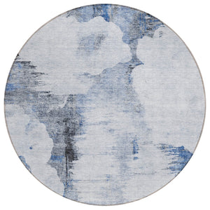 HomeRoots 5' Navy Blue and Ivory Abstract Area Rug - Durable, Washable Indoor/Outdoor Design for Modern Spaces 8' Round 582664