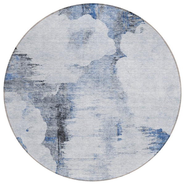 HomeRoots 5' Navy Blue and Ivory Abstract Area Rug - Durable, Washable Indoor/Outdoor Design for Modern Spaces 8' Round 582664