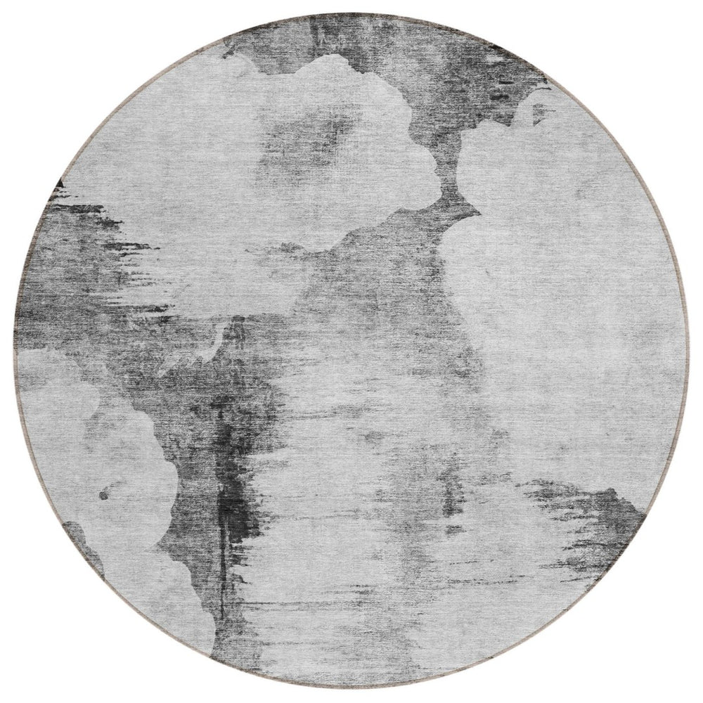 HomeRoots 5' Contemporary Gray Silver Charcoal Abstract Washable Area Rug for Indoor Outdoor Versatility 8' Round 582670
