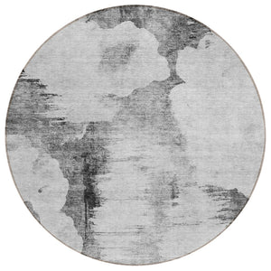 HomeRoots 5' Contemporary Gray Silver Charcoal Abstract Washable Area Rug for Indoor Outdoor Versatility 8' Round 582670