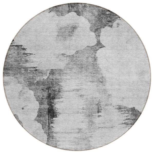 HomeRoots 5' Contemporary Gray Silver Charcoal Abstract Washable Area Rug for Indoor Outdoor Versatility 8' Round 582670