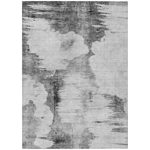 HomeRoots 9' Modern Abstract Washable Area Rug in Gray, Silver, and Charcoal for Indoor & Outdoor Spaces 9' X 12' 582672