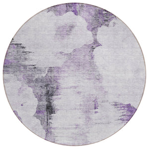 HomeRoots 5' Stylish Purple Lavender and Gray Abstract Area Rug for Indoor and Outdoor Spaces – Washable, Durable 8' Round 582676