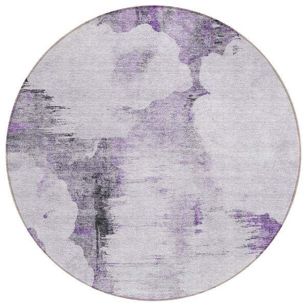 HomeRoots 5' Stylish Purple Lavender and Gray Abstract Area Rug for Indoor and Outdoor Spaces – Washable, Durable 8' Round 582676