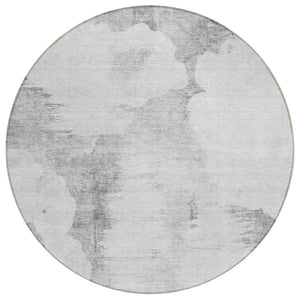 HomeRoots 5' Silver Gray and Pewter Abstract Area Rug - Washable, Durable, Indoor/Outdoor for Modern Spaces 8' Round 582682