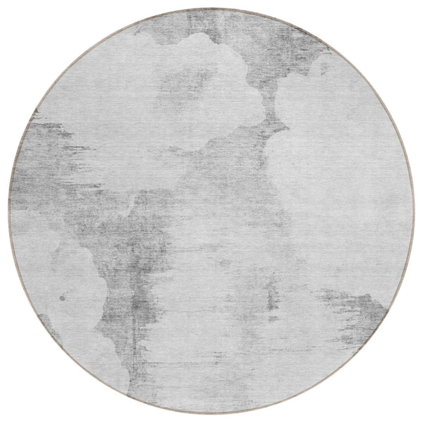 HomeRoots 5' Silver Gray and Pewter Abstract Area Rug - Washable, Durable, Indoor/Outdoor for Modern Spaces 8' Round 582682