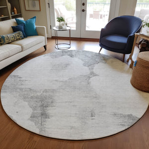 Homeroots 3' Elegant Beige Ivory And Taupe Abstract Washable Area Rug For Indoor And Outdoor Spaces 8' Round Polyester 582682
