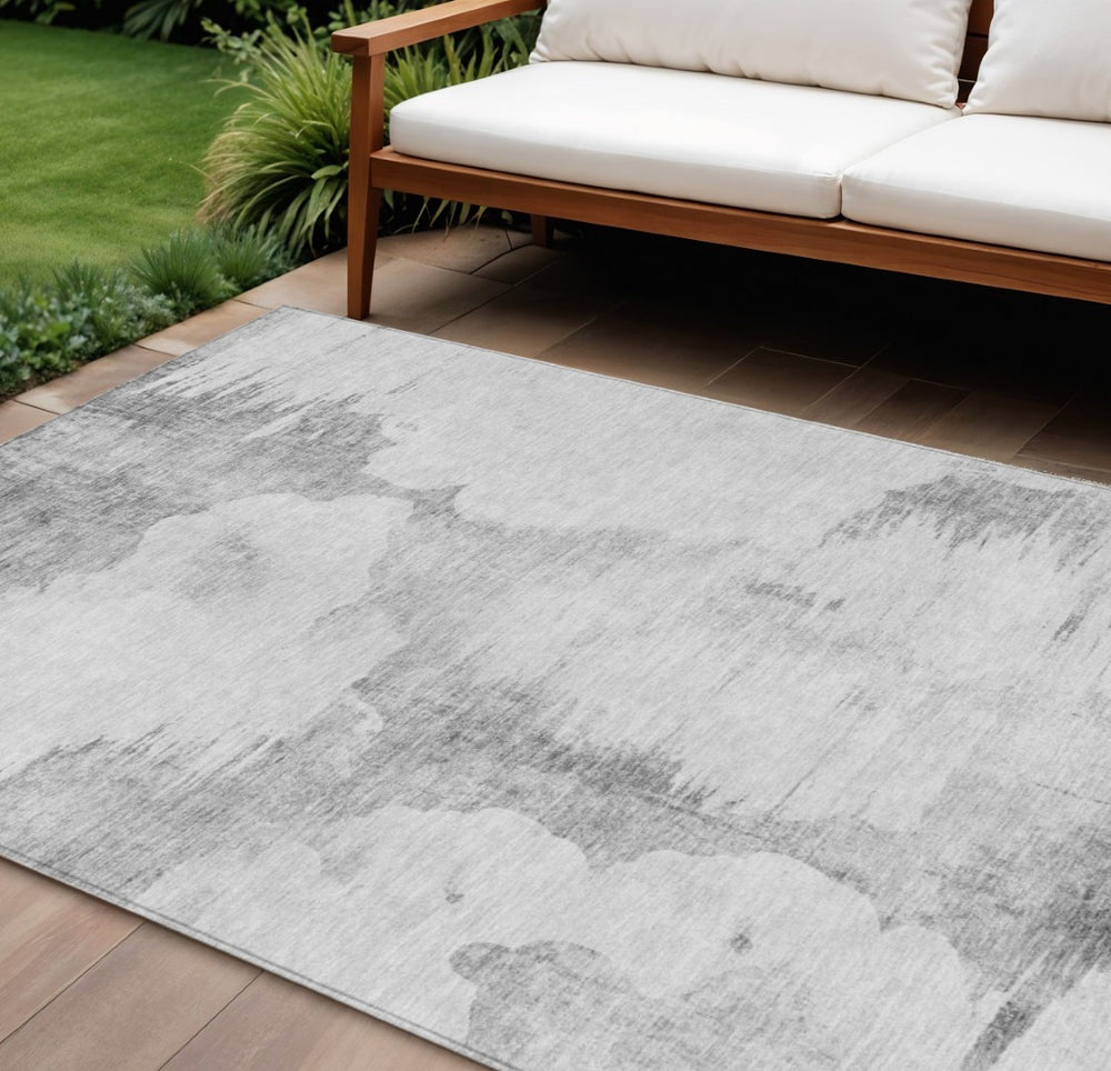 HomeRoots 9' Silver Gray and Pewter Abstract Area Rug - Stylish, Washable, Durable for Indoor & Outdoor Spaces 9' X 12' 582684