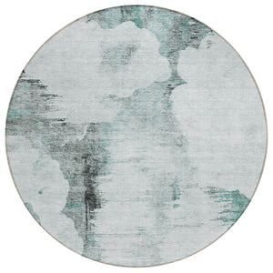 HomeRoots 5' Abstract Teal Blue, Silver & Gray Washable Area Rug - Modern Design for Indoor & Outdoor Spaces 8' Round 582688
