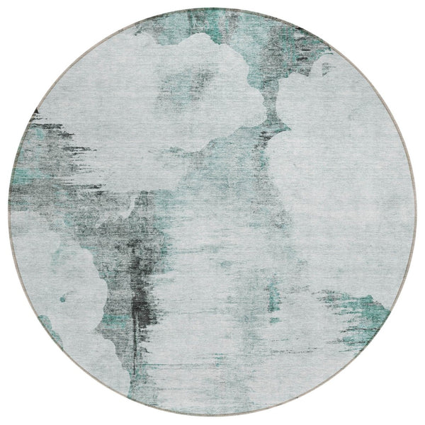 HomeRoots 5' Abstract Teal Blue, Silver & Gray Washable Area Rug - Modern Design for Indoor & Outdoor Spaces 8' Round 582688
