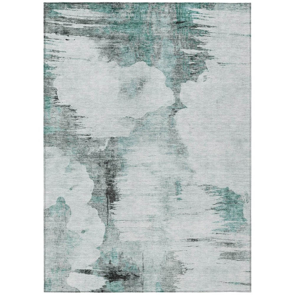 HomeRoots 9' Teal Blue, Silver, and Gray Abstract Area Rug – Stylish, Washable, Perfect for Indoor & Outdoor Use! 9' X 12' 582690