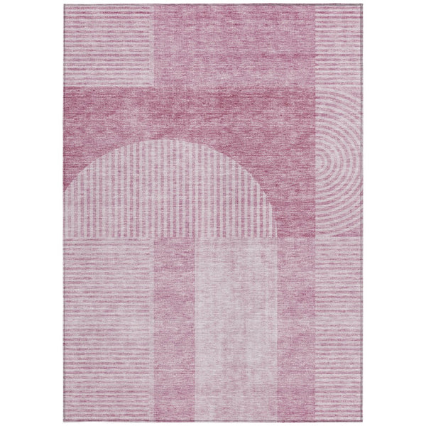 Homeroots 3' Blush Pink And Mauve Geometric Washable Area Rug For Stylish Indoor And Outdoor Spaces 3' X 5' Polyester 582692
