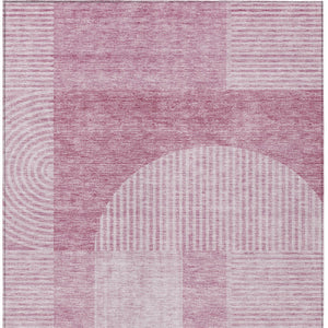 Homeroots 3' Blush Pink And Mauve Geometric Washable Area Rug For Stylish Indoor And Outdoor Spaces 5' X 8' Polyester 582693