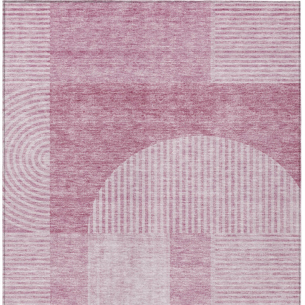 Homeroots 3' Blush Pink And Mauve Geometric Washable Area Rug For Stylish Indoor And Outdoor Spaces 5' X 8' Polyester 582693