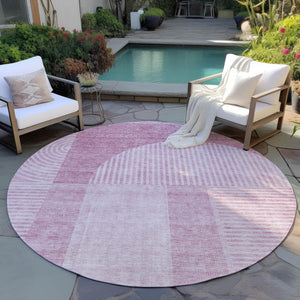 Homeroots 3' Blush Pink And Mauve Geometric Washable Area Rug For Stylish Indoor And Outdoor Spaces 8' Round Polyester 582694