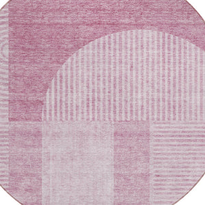 Homeroots 3' Blush Pink And Mauve Geometric Washable Area Rug For Stylish Indoor And Outdoor Spaces 8' Round Polyester 582694