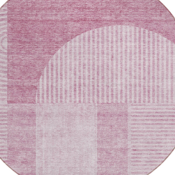 Homeroots 3' Blush Pink And Mauve Geometric Washable Area Rug For Stylish Indoor And Outdoor Spaces 8' Round Polyester 582694