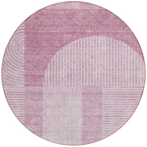 Homeroots 3' Blush Pink And Mauve Geometric Washable Area Rug For Stylish Indoor And Outdoor Spaces 8' Round Polyester 582694