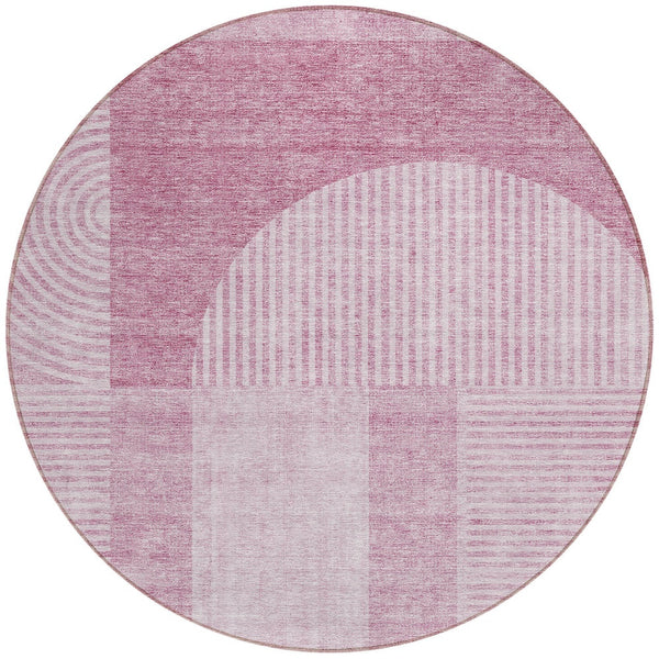 Homeroots 3' Blush Pink And Mauve Geometric Washable Area Rug For Stylish Indoor And Outdoor Spaces 8' Round Polyester 582694