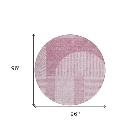Homeroots 3' Blush Pink And Mauve Geometric Washable Area Rug For Stylish Indoor And Outdoor Spaces 8' Round Polyester 582694