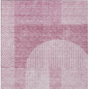 Homeroots 3' Blush Pink And Mauve Geometric Washable Area Rug For Stylish Indoor And Outdoor Spaces 8' X 10' Polyester 582695