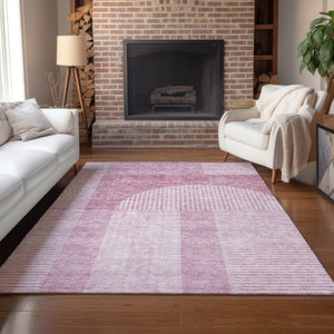 Homeroots 3' Blush Pink And Mauve Geometric Washable Area Rug For Stylish Indoor And Outdoor Spaces 8' X 10' Polyester 582695