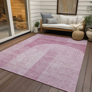 Homeroots 3' Blush Pink And Mauve Geometric Washable Area Rug For Stylish Indoor And Outdoor Spaces 9' X 12' Polyester 582696