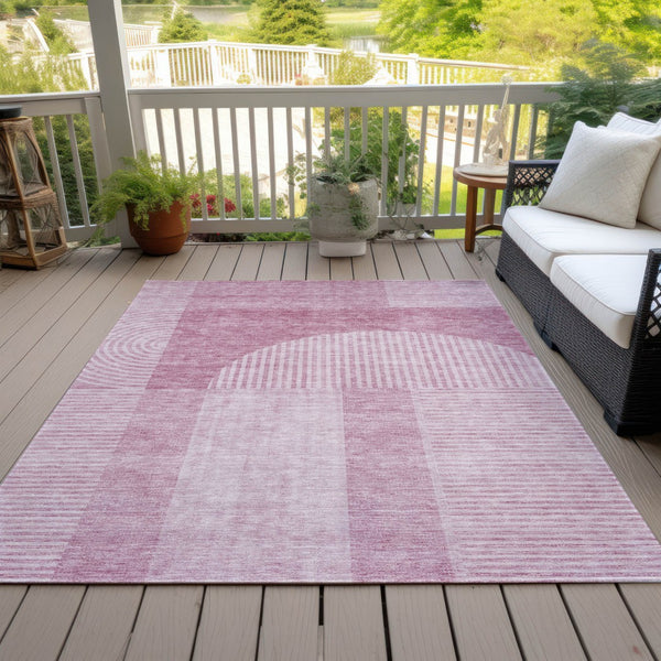 Homeroots 3' Blush Pink And Mauve Geometric Washable Area Rug For Stylish Indoor And Outdoor Spaces 9' X 12' Polyester 582696