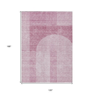 Homeroots 3' Blush Pink And Mauve Geometric Washable Area Rug For Stylish Indoor And Outdoor Spaces 10' X 14' Polyester 582697