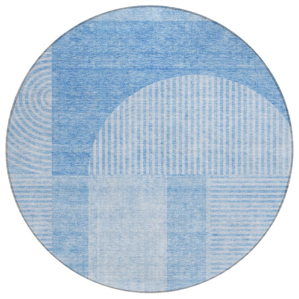HomeRoots 5' Sky Blue and Denim Blue Geometric Area Rug - Durable, Washable, Stylish for Indoor and Outdoor Use 8' Round 582700