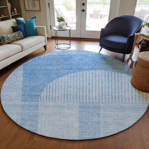 Homeroots 3' Blush Pink And Mauve Geometric Washable Area Rug For Stylish Indoor And Outdoor Spaces 8' Round Polyester 582700