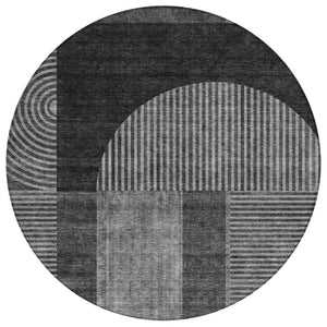 HomeRoots 5' Charcoal Gray and Silver Geometric Indoor Outdoor Area Rug - Durable, Washable, Modern Style 8' Round 582706