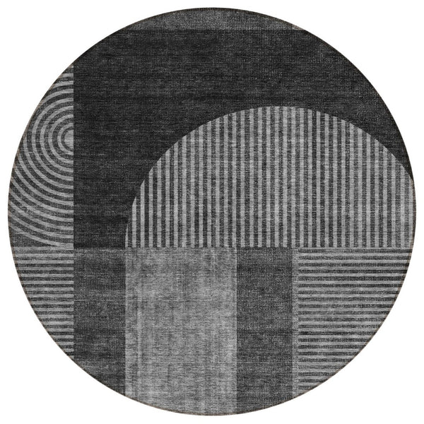 HomeRoots 5' Charcoal Gray and Silver Geometric Indoor Outdoor Area Rug - Durable, Washable, Modern Style 8' Round 582706