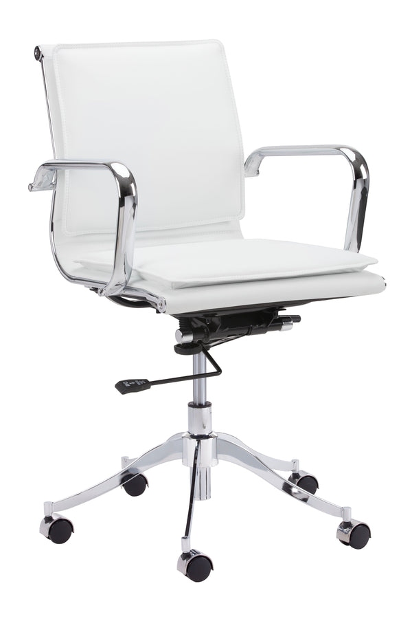 Sunpan Morgan Office Chair - Comfortable Faux Leather Design with Stainless Steel Frame for Modern Workspaces Snow