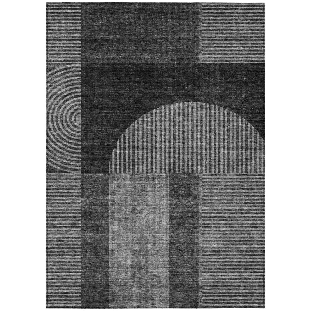 HomeRoots 9' Charcoal Gray and Silver Geometric Indoor Outdoor Area Rug – Stylish, Durable, Machine Washable Design 9' X 12' 582708