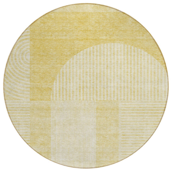 HomeRoots 5' Gold Ivory Yellow Geometric Indoor Outdoor Area Rug - Stylish, Washable, Durable, Versatile Design 8' Round 582712
