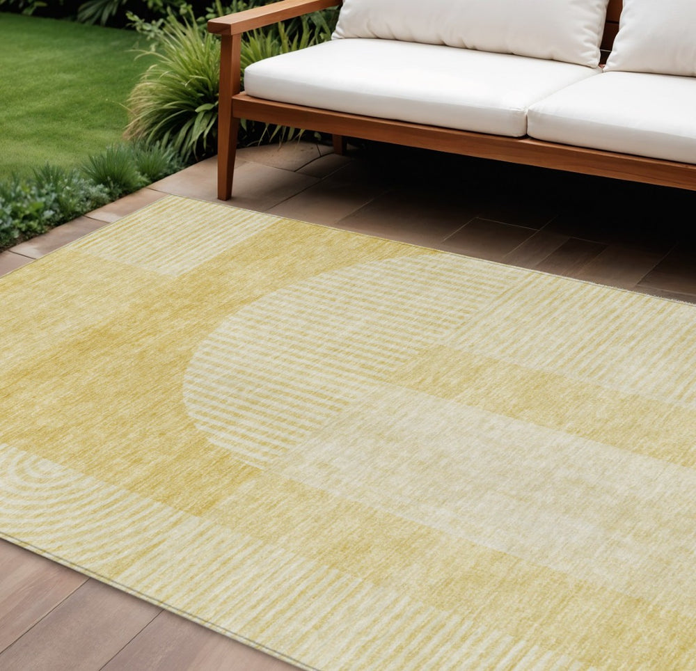 HomeRoots 5' Gold Ivory Yellow Geometric Indoor Outdoor Area Rug - Stylish, Washable, Durable, Versatile Design 8' X 10' 582713