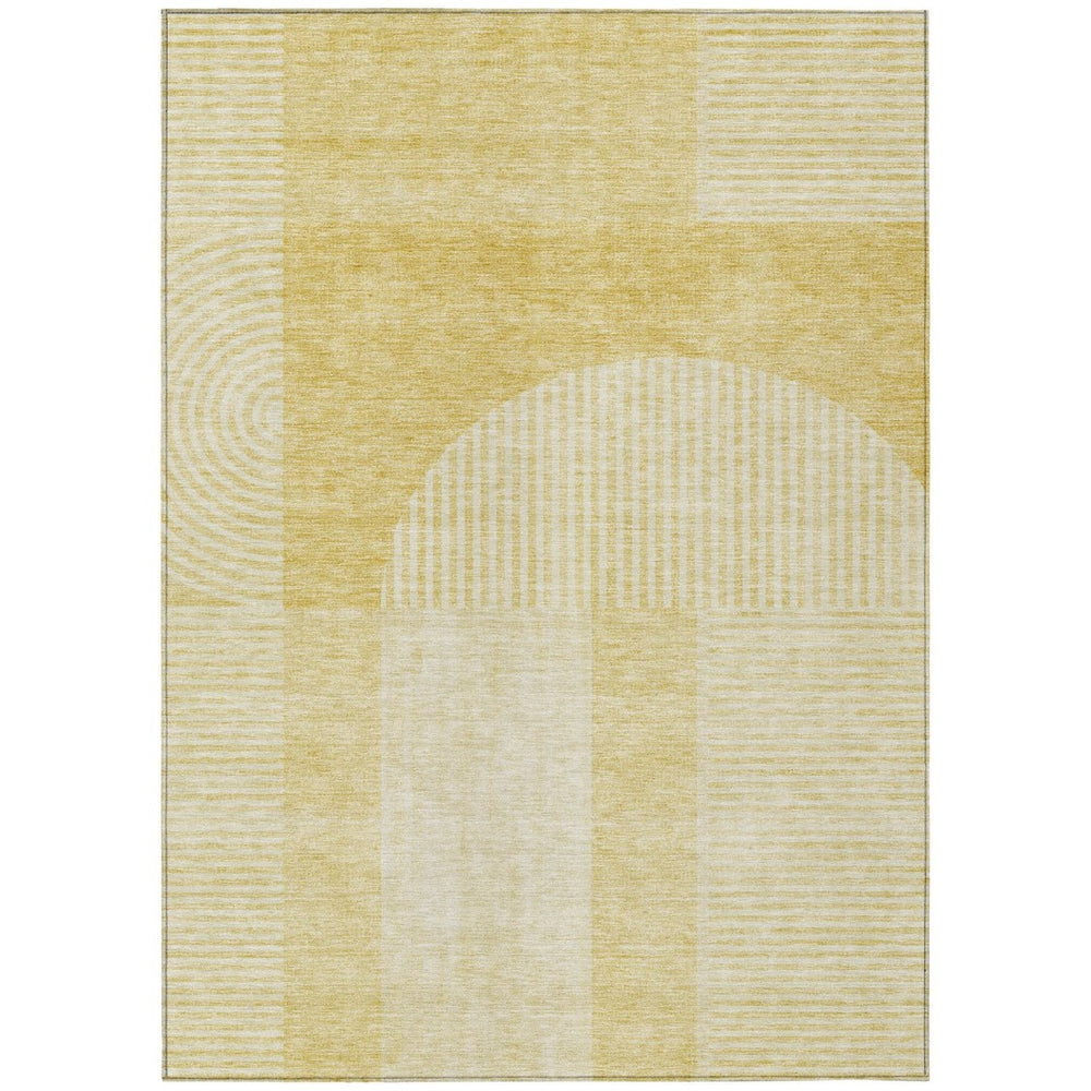 HomeRoots 5' Gold Ivory Yellow Geometric Indoor Outdoor Area Rug - Stylish, Washable, Durable, Versatile Design 8' X 10' 582713