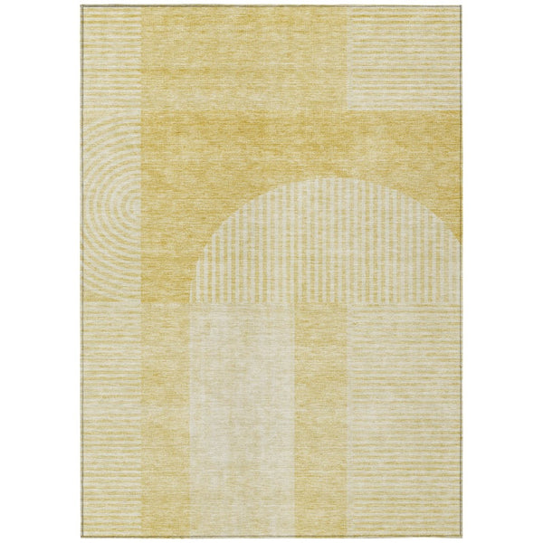 HomeRoots 9' Geometric Washable Area Rug in Gold, Ivory & Yellow - Durable Design for Indoor & Outdoor Use 9' X 12' 582714