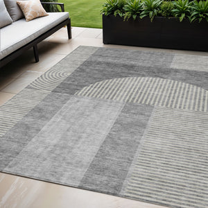 Homeroots 3' Blush Pink And Mauve Geometric Washable Area Rug For Stylish Indoor And Outdoor Spaces 5' X 8' Polyester 582717